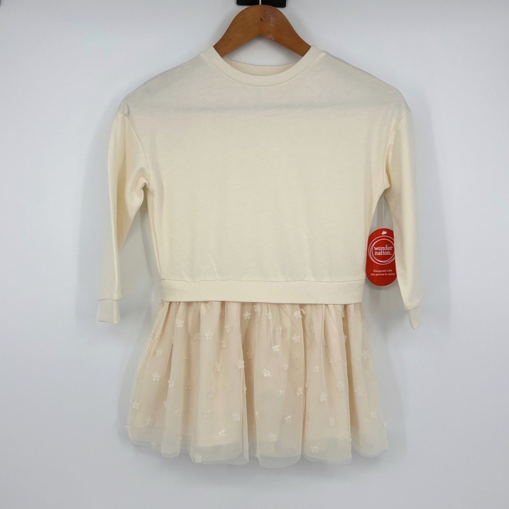Sweatshirt Tutu Dress Girls Size 7 Cream Floral Tulle Coquette Princess NEW